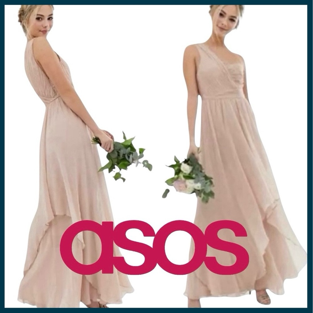 ASOS Soft Blush One Shoulder Pleated Bodice Layer Maxi Dress (6)
